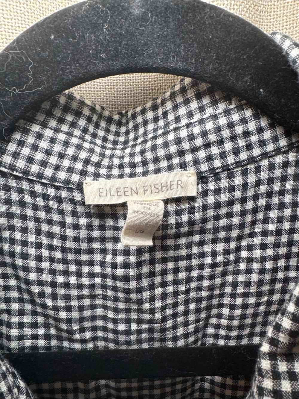 Eileen Fisher B&W Gingham Sleeveless Button-Down Tank 100% Organic Linen - Picture 5 of 8